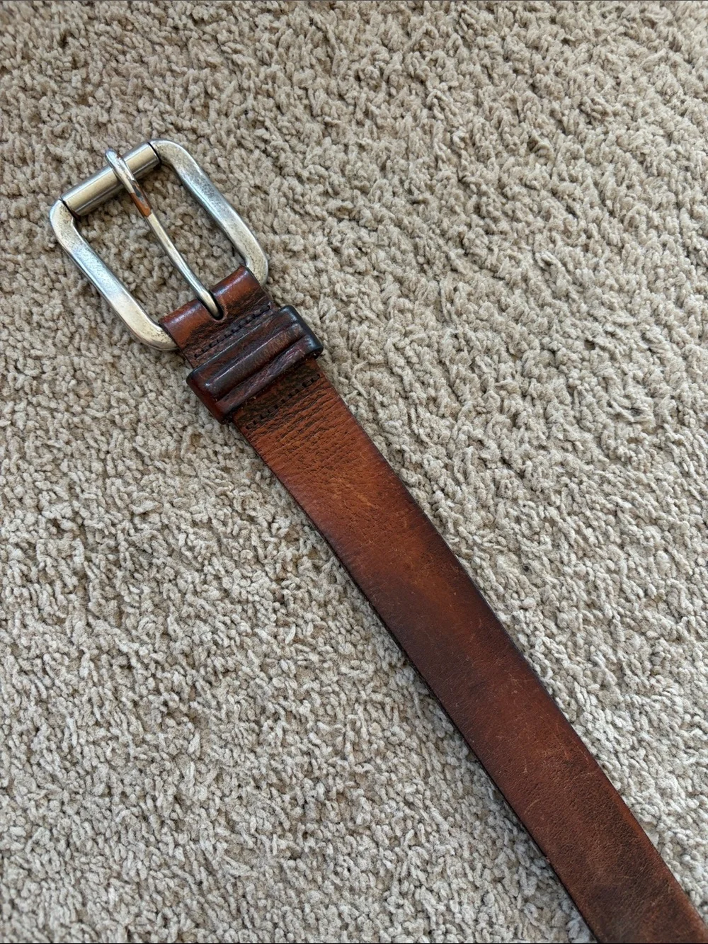 Vintage Genuine Brown Leather Silver tone Buckle And Grommets Mens Belt size 40